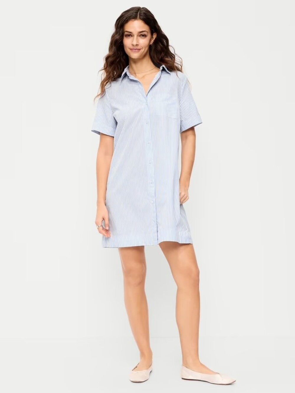 NWT Old Navy Button-Down Mini Blue and White Stripe Shirt Dress
